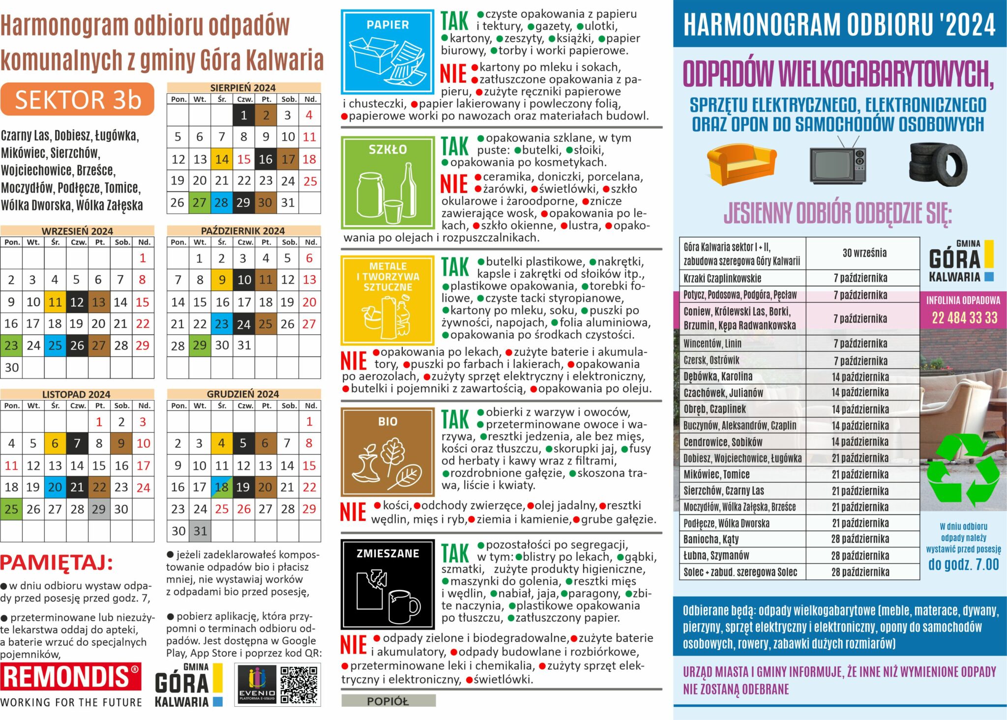 Harmonogram i podział gminy - Góra Kalwaria - odpady w gminie